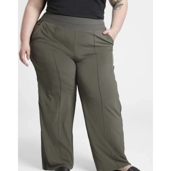 Athleta Plus Nolita Wide Leg City Pants Mountain Olive Size 20 - Picture 1 of 10